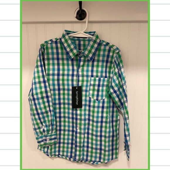 NWT ✨ Boys Plaid Long Sleeve Button Down Shirt [Size Small:5-6 years]  💚🩵💙 - Picture 1 of 6